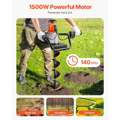 Electric Post Hole Digger 571 in Auger Bit with 1500W Powerful Motor 140