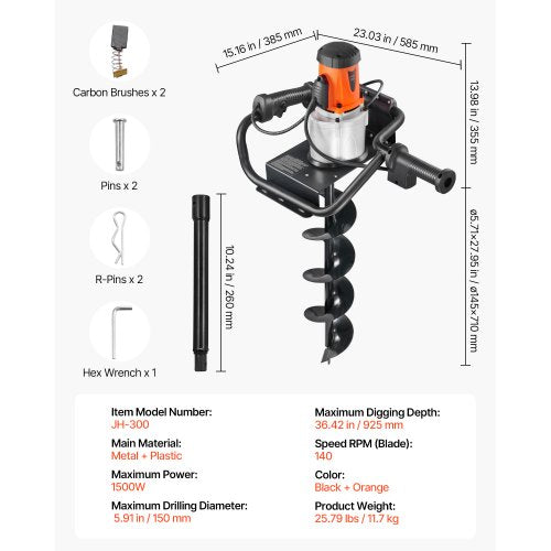 Electric Post Hole Digger 571 in Auger Bit with 1500W Powerful Motor 140