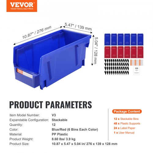 Plastic Storage Bin 11Inch x 5Inch x 5Inch Hanging Stackable Storage