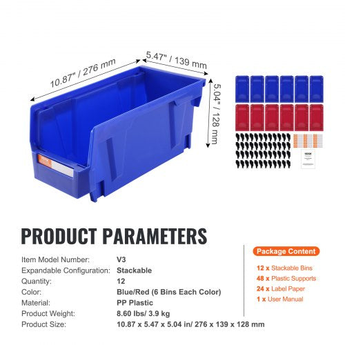 Plastic Storage Bin 11Inch x 5Inch x 5Inch Hanging Stackable Storage