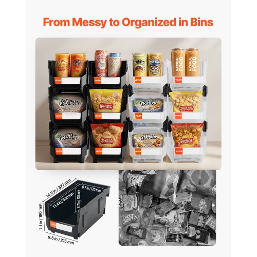 Plastic Stackable Storage Bins 148 x 85 x 7.1 inch 12 Pack Plastic