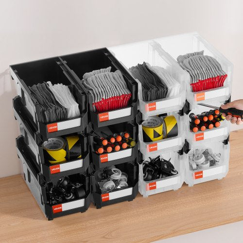 Plastic Stackable Storage Bins 148 x 85 x 7.1 inch 12 Pack Plastic