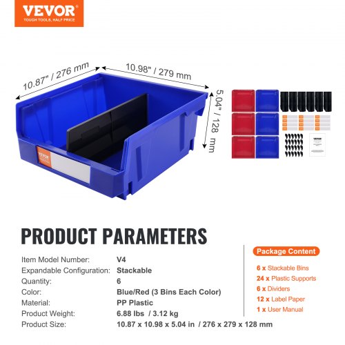 Plastic Storage Bin 11Inch x 11Inch x 5Inch Hanging Stackable Storage