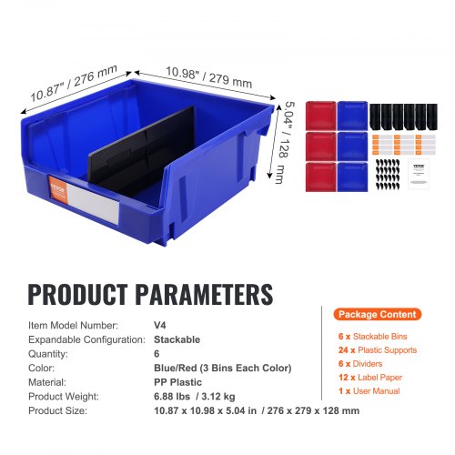 Plastic Storage Bin 11Inch x 11Inch x 5Inch Hanging Stackable Storage