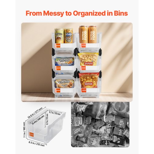 Plastic Stackable Storage Bins 148 x 85 x 7.1 inch 6 Pack Plastic