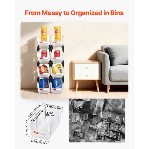 Plastic Stackable Storage Bins 109 x 55 x 5.1 inch 8 Pack Plastic