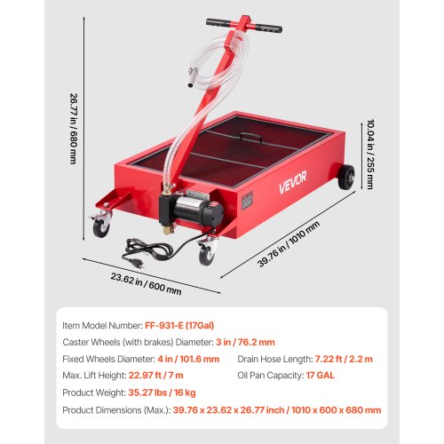 Low Profile Oil Drain Pan 17 Gallon Capacity Rolling Oil Drain Pan