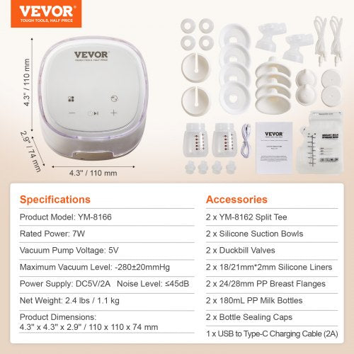 Breast Pump Double Electric Breast Pumps 4 Modes 16 Levels 300mmHg
