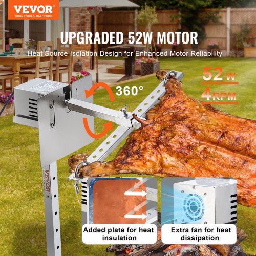 Electric BBQ Rotisserie Grill Kit 46 Inch 132 lbs Capacity Automatic 52W