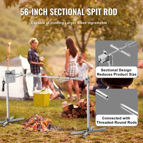 Electric BBQ Rotisserie Grill Kit 56 Inch 132 lbs Capacity Automatic 52W