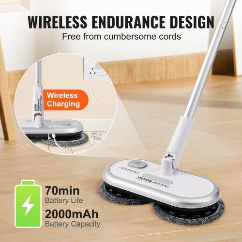 Cordless Electric Mop Up to 70 mins Powerful Battery Electric Spin Mop