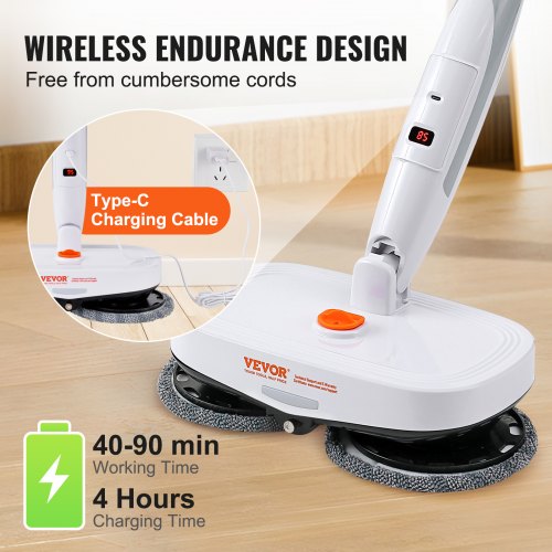 Cordless Electric Mop Electric Spin Mop with Water Tank up to 40 mins