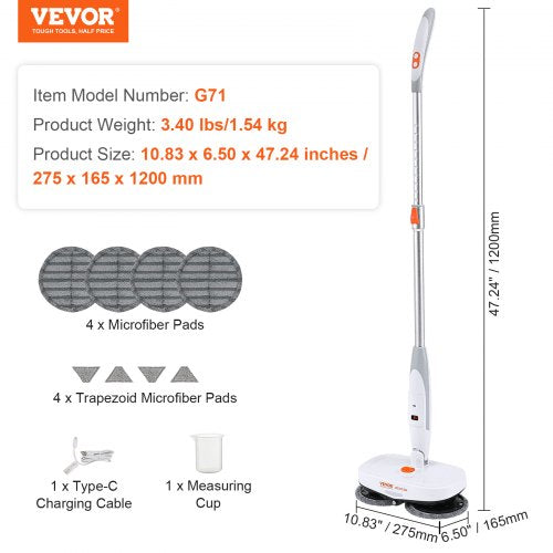 Cordless Electric Mop Electric Spin Mop with Water Tank up to 40 mins