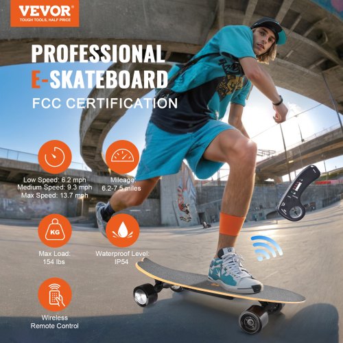 Electric Skateboard with Remote 13.7 Mph Top Speed 75 Miles Max Range
