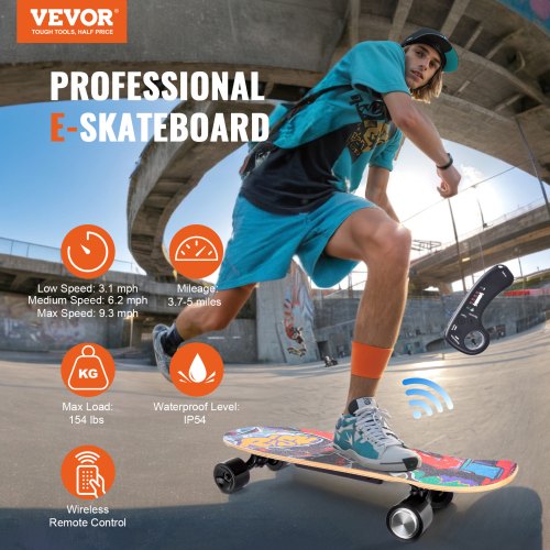 Electric Skateboard with Remote 9.3 Mph Top Speed 5 Miles Max Range