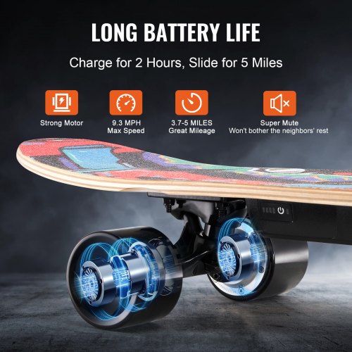 Electric Skateboard with Remote 9.3 Mph Top Speed 5 Miles Max Range