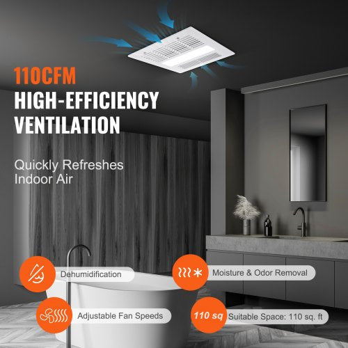 Bathroom Exhaust Fan 1500W Heating 110 CFM HighEfficiency Ventilation