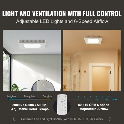 Bathroom Exhaust Fan 110 CFM HighEfficiency Ventilation 15sones Low