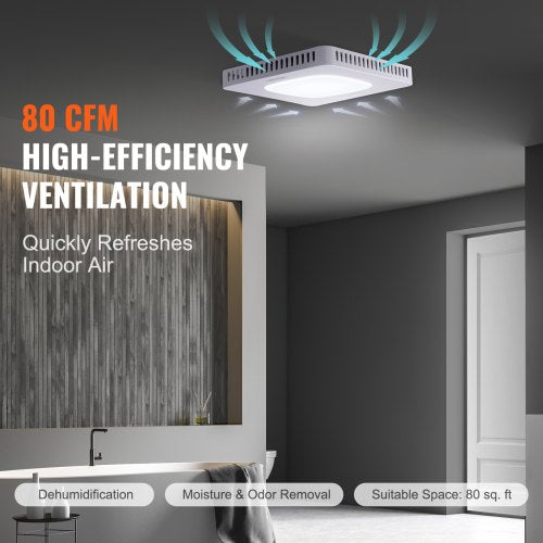 Bathroom Exhaust Fan 80 CFM HighEfficiency Ventilation 15sones Low Noise