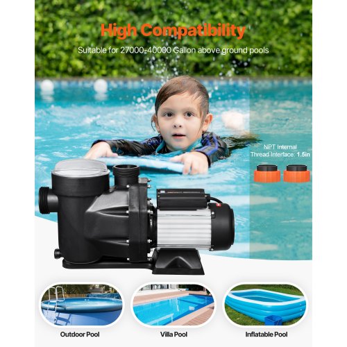 Above Ground Pool Pump 2.5 HP 148 GPM Max Flow Single Speed Swimming Pool