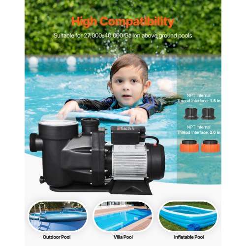 Above Ground Pool Pump 3 HP 149 GPM Max Flow Single Speed Swimming Pool