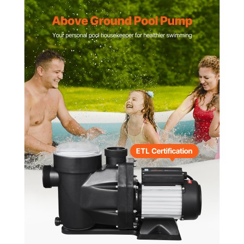 Above Ground Pool Pump 2 HP 135 GPM Max Flow Single Speed Swimming Pool