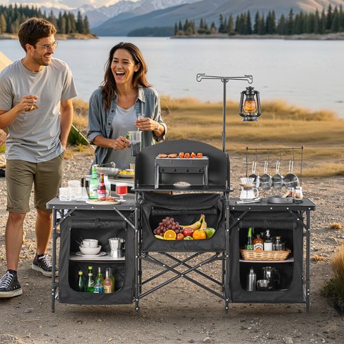 Camping Kitchen Table Outdoor Camp Cooking Table Aluminum Portable Cook