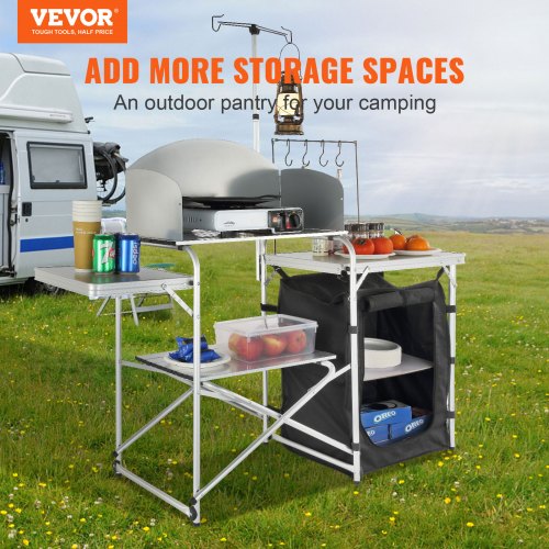 Camping Kitchen Table Folding Outdoor Cooking Table with Storage Carrying