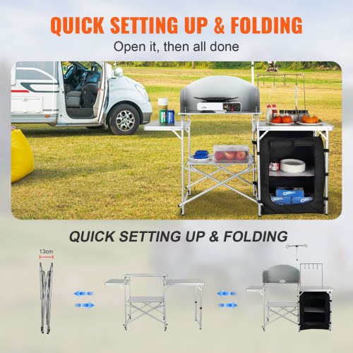 Camping Kitchen Table Folding Outdoor Cooking Table with Storage Carrying