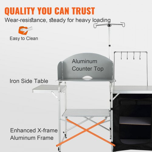 Camping Kitchen Table Folding Outdoor Cooking Table with Storage Carrying