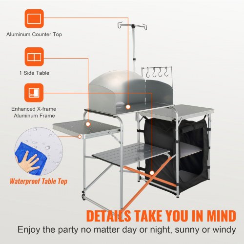 Camping Kitchen Table Folding Outdoor Cooking Table with Storage Carrying