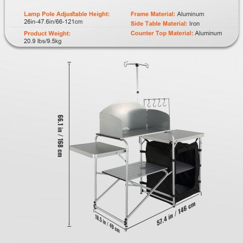Camping Kitchen Table Folding Outdoor Cooking Table with Storage Carrying