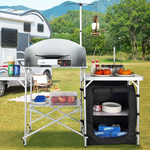 Camping Kitchen Table Folding Outdoor Cooking Table with Storage Carrying