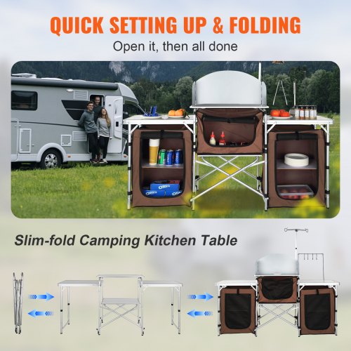 Camping Kitchen Table Folding Outdoor Cooking Table with Storage Carrying