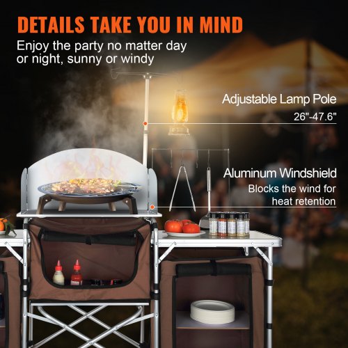 Camping Kitchen Table Folding Outdoor Cooking Table with Storage Carrying