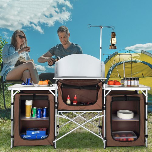 Camping Kitchen Table Folding Outdoor Cooking Table with Storage Carrying