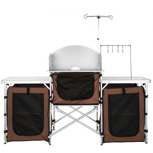 Camping Kitchen Table Folding Outdoor Cooking Table with Storage Carrying