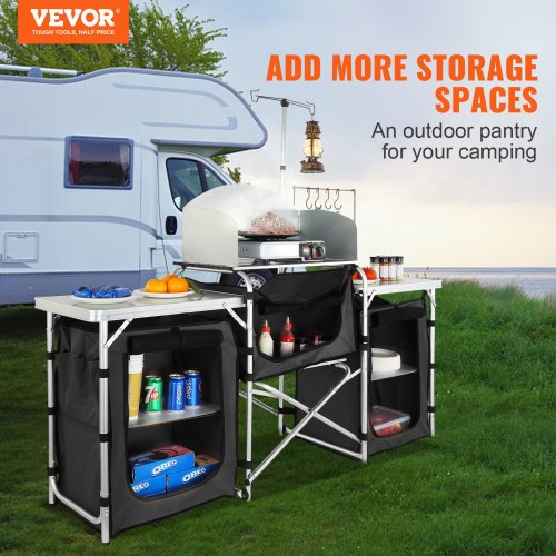 Camping Kitchen Table Folding Outdoor Cooking Table with Storage Carrying