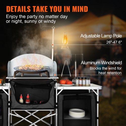 Camping Kitchen Table Folding Outdoor Cooking Table with Storage Carrying