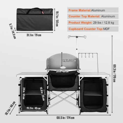 Camping Kitchen Table Folding Outdoor Cooking Table with Storage Carrying