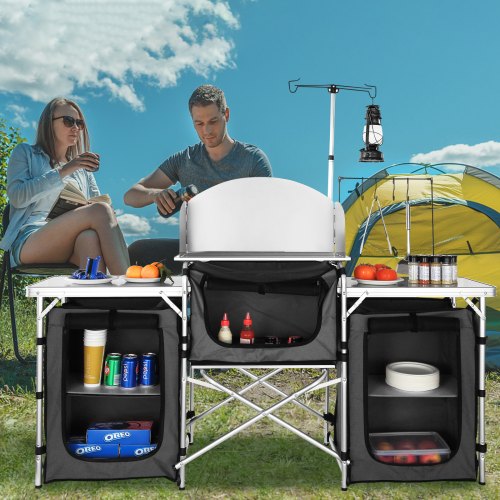 Camping Kitchen Table Folding Outdoor Cooking Table with Storage Carrying