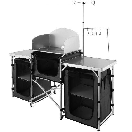 Camping Kitchen Table Folding Outdoor Cooking Table with Storage Carrying