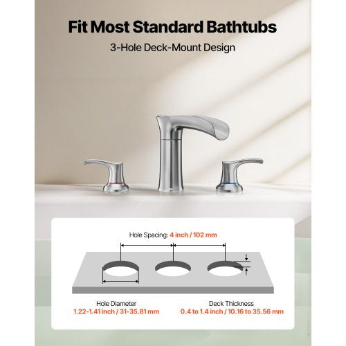 Roman Tub Faucet 3 Hole Waterfall Bathtub Faucet Zinc Alloy Bath Tubs