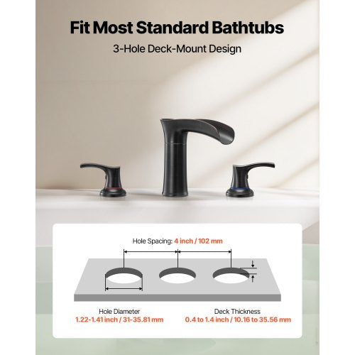Roman Tub Faucet 3 Hole Waterfall Bathtub Faucet Zinc Alloy Bath Tubs