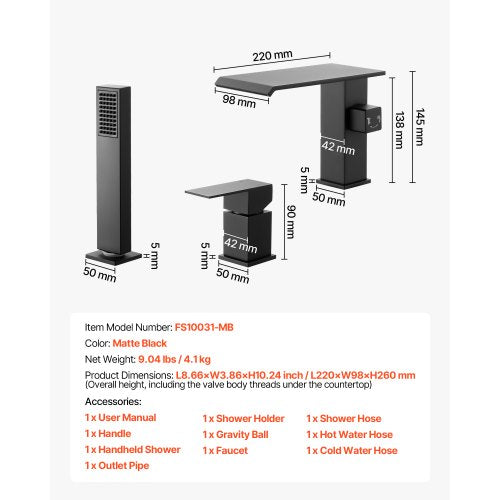 Roman Tub Faucet 3 Hole Waterfall Bathtub Faucet Roman Bathtub Faucets Set