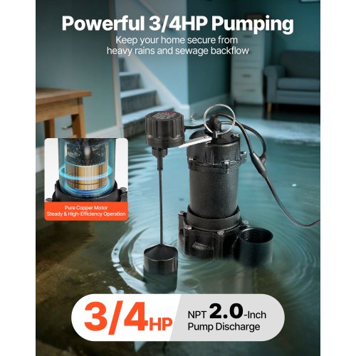 Submersible Sewage Pump 34 Hp 6000 Gph Cast Iron Sewageeffluent With Automatic