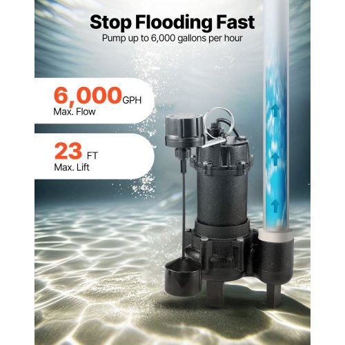 Submersible Sewage Pump 34 Hp 6000 Gph Cast Iron Sewageeffluent With Automatic