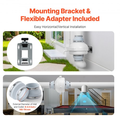 6 to 4.5 inch Radon Fan Installation Kit Quiet 380CFM Radon Mitigation Fan