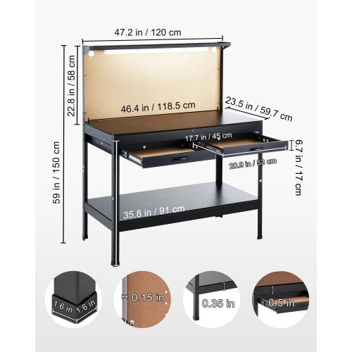 Hardwood Workbench 242.5 lbs Weight Capacity 472inch Heavy Duty