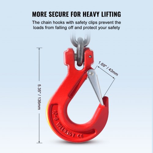 Chain Sling 38 inch x 10 ft Lifting Chains with Hooks G80 Engine Chain